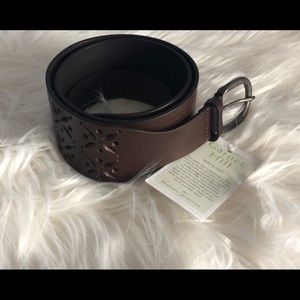 NEW - Garnet Hill Leather Wide Brown Belt - Med